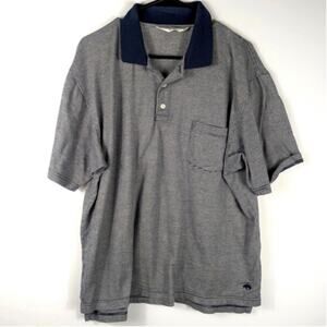 Brooks Brothers L Houndstooth Polo Shirt Blue Short Sleeve Cotton Lisle Made USA